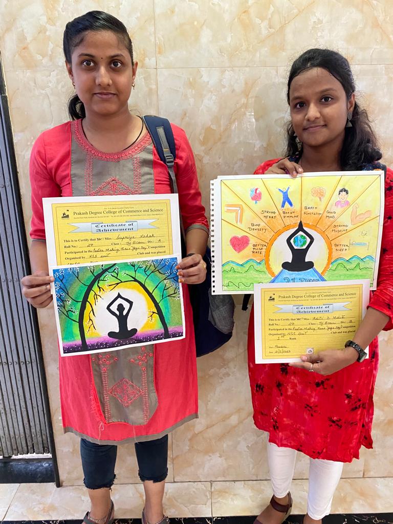 NSS Unit of Prakash Degree College of Commerce and Science “organized a painting, competition, with and theme “ Yoga Day “ on Monday 21st June 2023 for the students of TY B.com day degree college. Students expressed the true essence of yoga by making beautiful posters