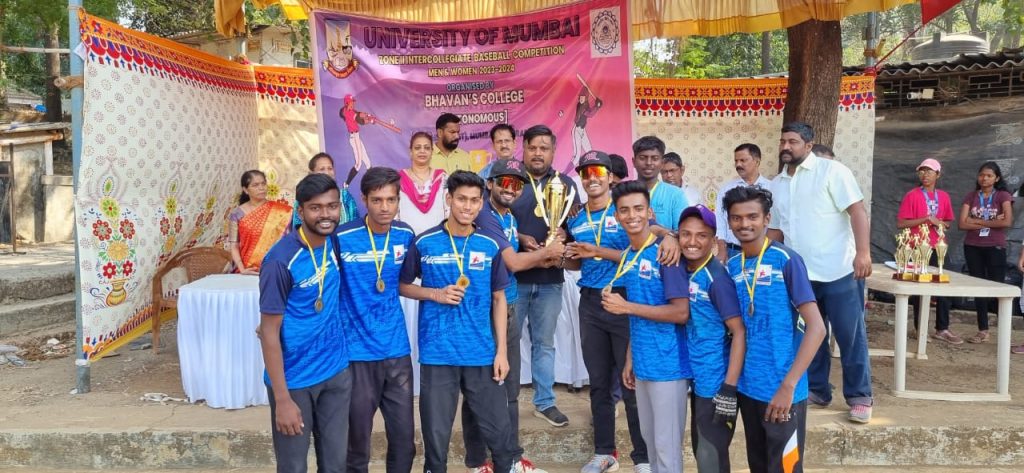 Our degree college won Inter Baseball Mens Championship 2023-24 organized by University of Mumbai Mumbai Suburban Zone II at Bhavans College and our 5 Boys and 1 Girls got Selected in Mumbai suburban Zone II for Inter Zonal Baseball Championship on 8th & 9th feb 2024 at Bhavans college.